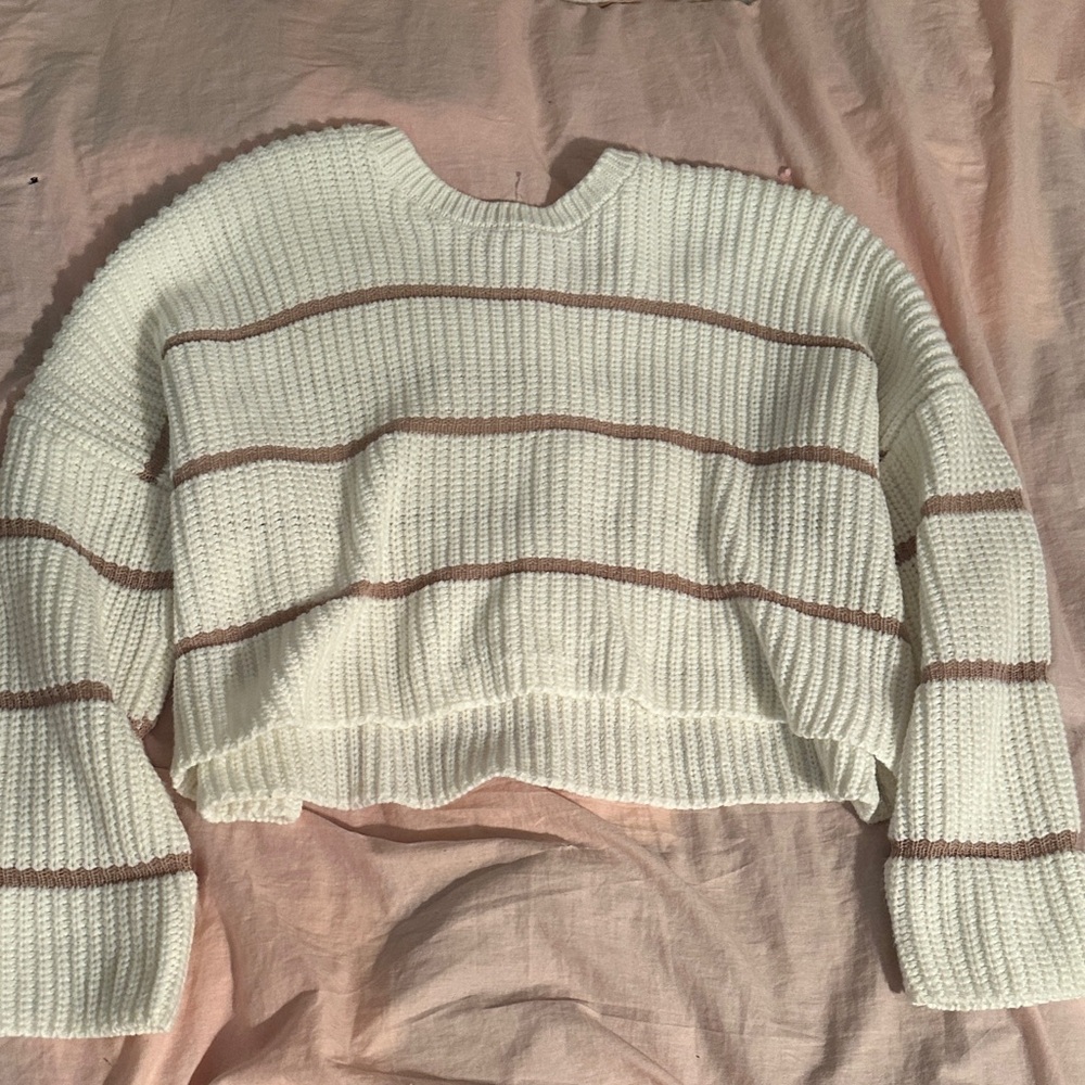 moon & madison Cream and Brown Striped Sweater